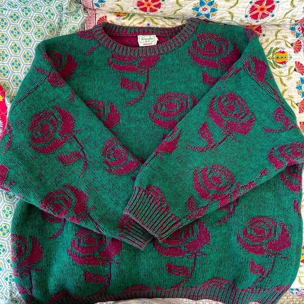 United Colors Of Benetton Teal and Burgundy Sweater